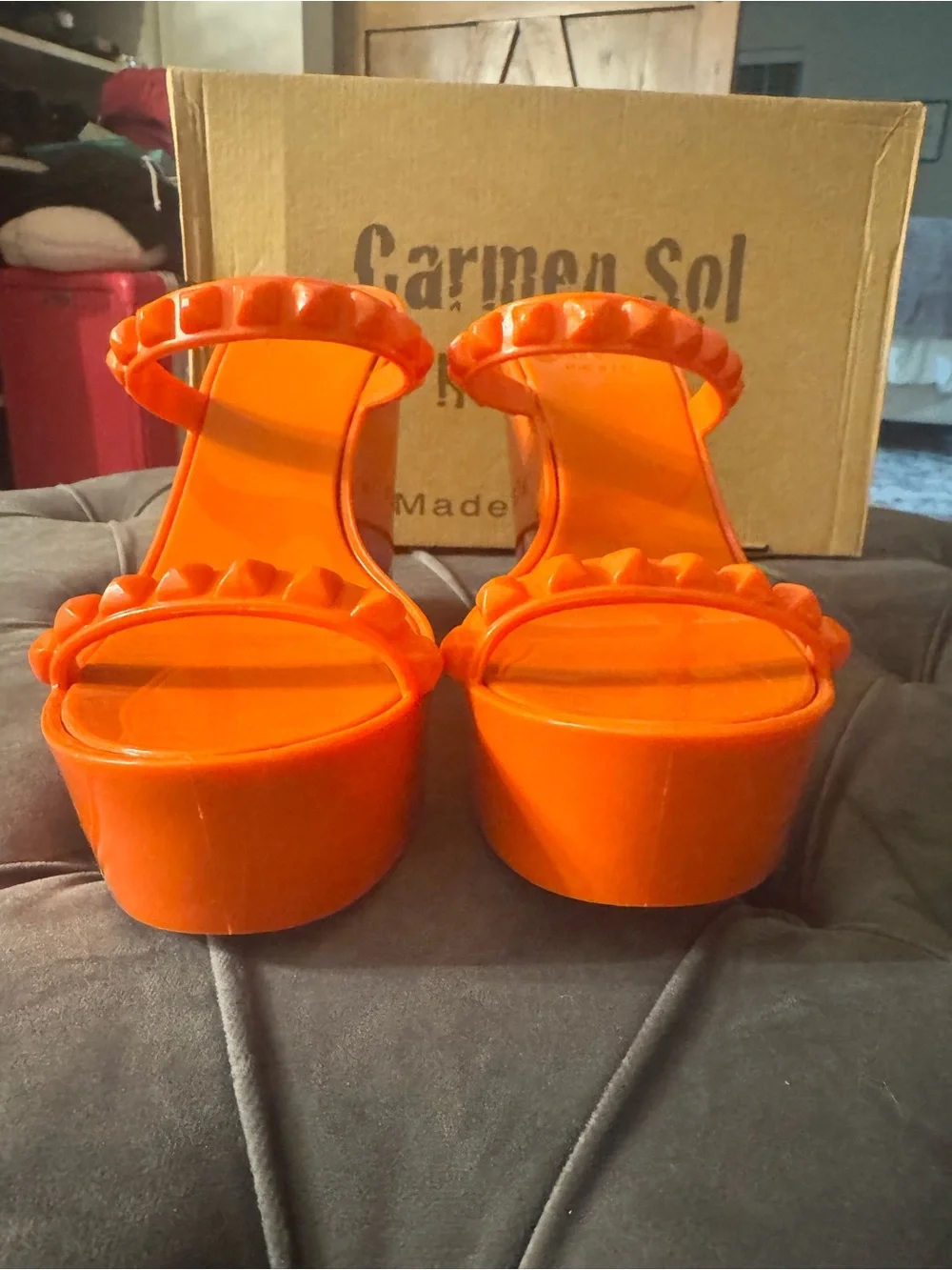 Carmen Sol Orange Platform Slide Sandals - Women's RARE color Narrow